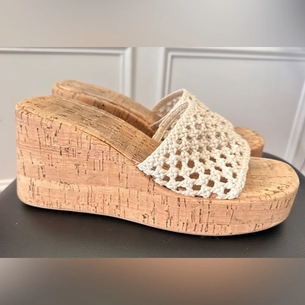 Women's Cream Woven Platform Wedge Sandals